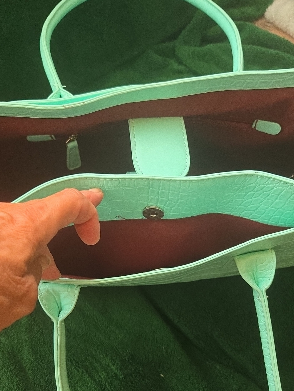 Classic Croc-Embossed Tote Bag in Mint Green - Picture 3 of 5